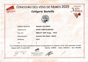 Médaille ARGENT Concours Vins de Nîmes 2015