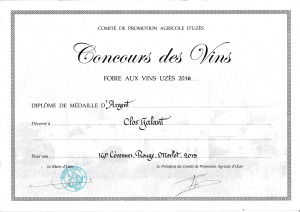 Médaille ARGENT Foire aux Vins d'Uzès 2016