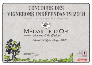 Médaille OR Vignerons Indépendants 2018