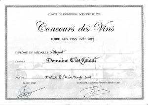Médaille ARGENT Foire aux Vins d'Uzès 2017
