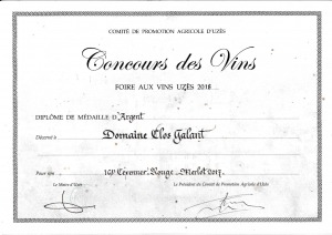 Médaille ARGENT Foire aux Vins d'Uzès 2018