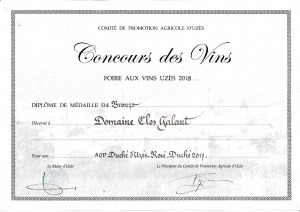 Médaille BRONZE Foire aux Vins d'Uzès 2018
