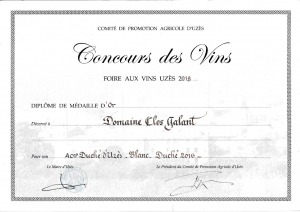 Médaille OR Foire aux Vins d'Uzès 2018