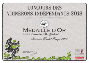 Médaille OR Vignerons Indépendants 2018