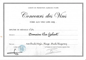 Médaille OR Foire aux Vins d'Uzès 2019