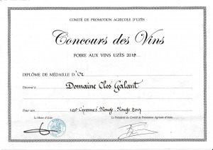 Médaille OR Foire aux Vins d'Uzès 2019