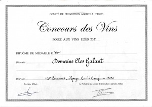 Médaille OR Foire aux Vins d'Uzès 2021